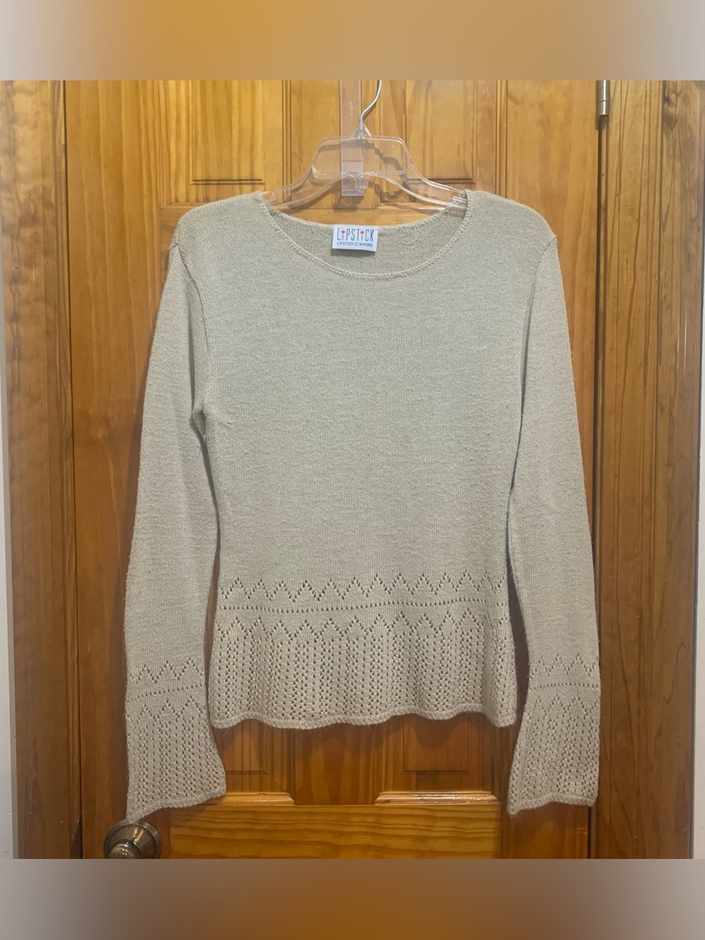 Lipstick LS Beige Eyelet Stitch Border & Wrist Sweater Blouse Top
Ladies or Teen